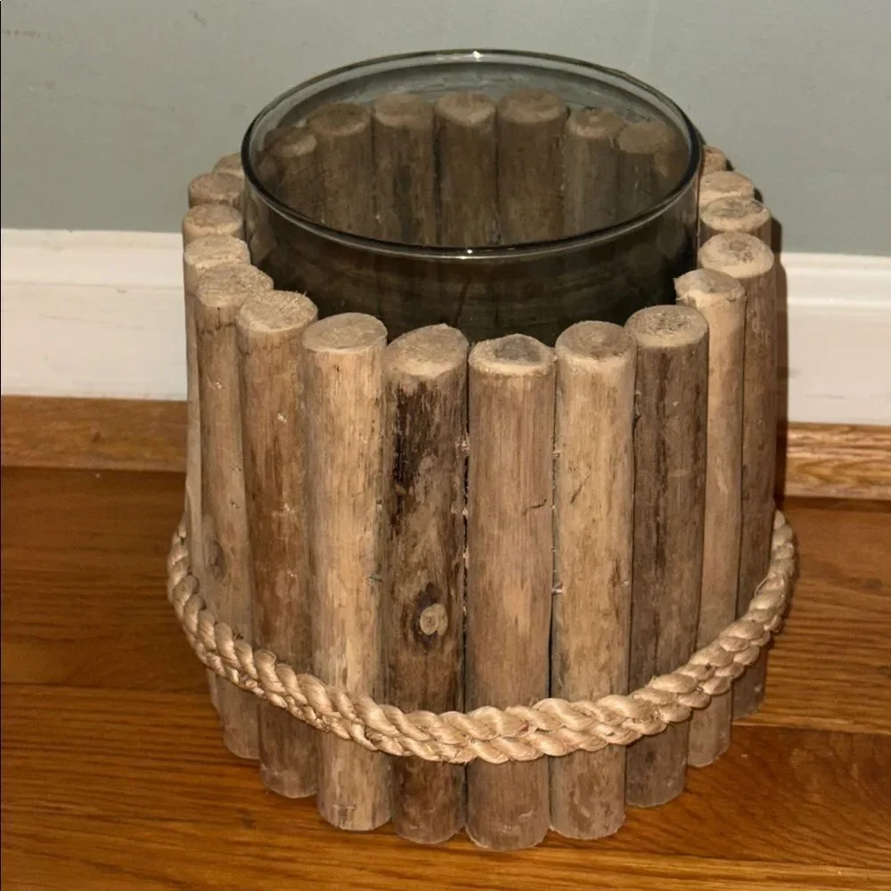 Rustic Wooden Candle Holder with Glass Insert